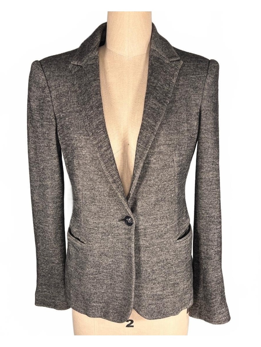 Vintage Zara Wool Blend Blazer Heather Charcoal Grey Dark Academia Tailored S